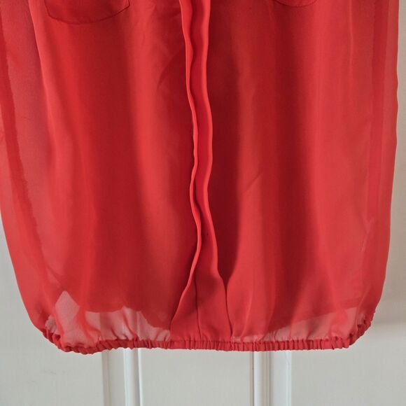 Marisol Women's Size Medium Sheer Cap Sleeve Blouse Red Relaxed Flowy Fit Summer - Picture 6 of 7